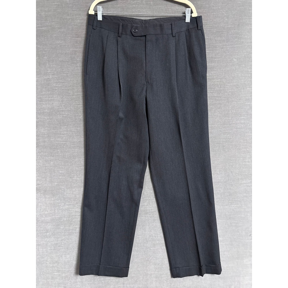 Brooks Brothers Trousers 36x30 Gray Wool Pleated Cuffed Dress Pants Fits 35x30